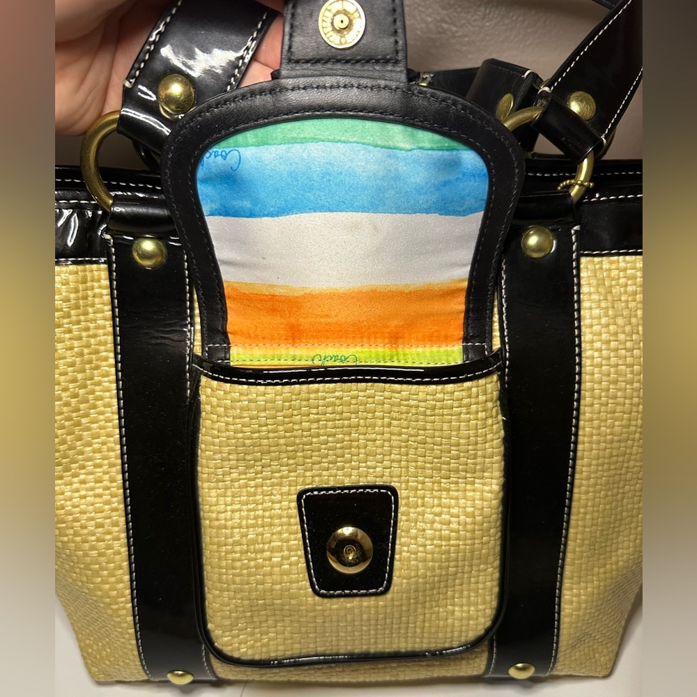 Coach Black and Natural Straw Tote Shoulder Bag - Picture 12 of 15
